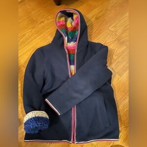 Mini Boden Navy reversible Teddy Jacket with rainbow Lining